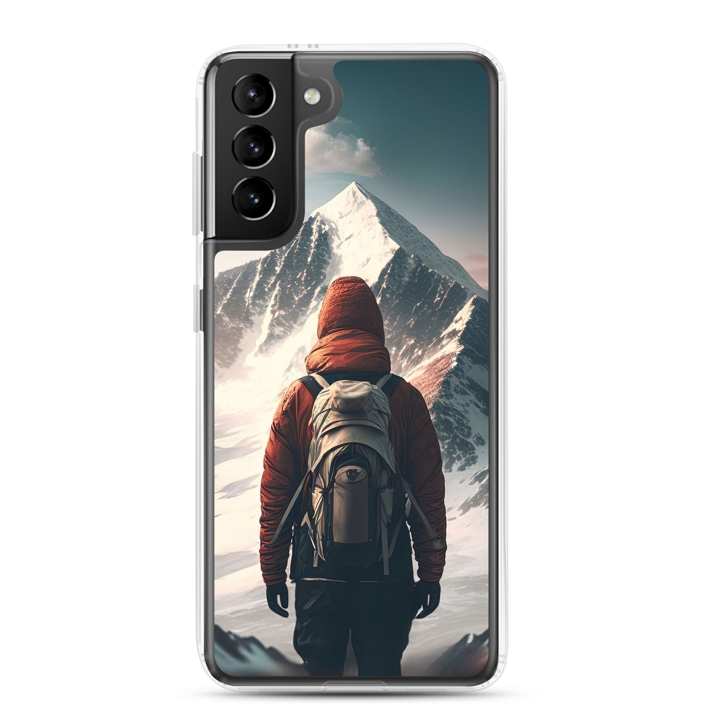 Wanderer von hinten vor einem Berg - Malerei - Samsung Schutzhülle (durchsichtig) berge xxx Samsung Galaxy S21 Plus