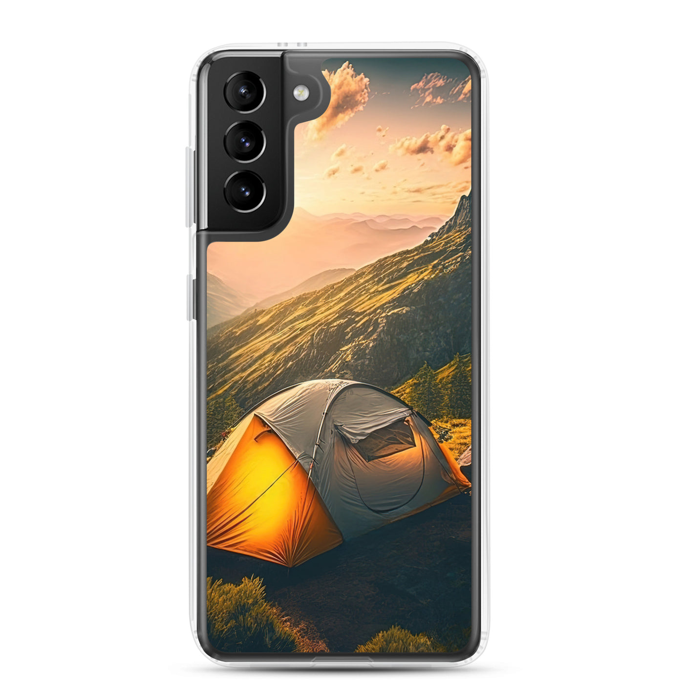 Zelt auf Berg im Sonnenaufgang - Landschafts - Samsung Schutzhülle (durchsichtig) camping xxx Samsung Galaxy S21 Plus