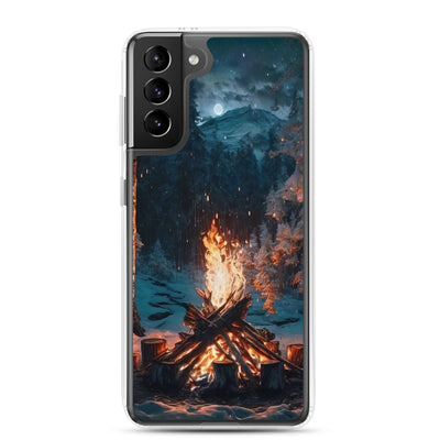 Lagerfeuer beim Camping - Wald mit Schneebedeckten Bäumen - Malerei - Samsung Schutzhülle (durchsichtig) camping xxx Samsung Galaxy S21 Plus