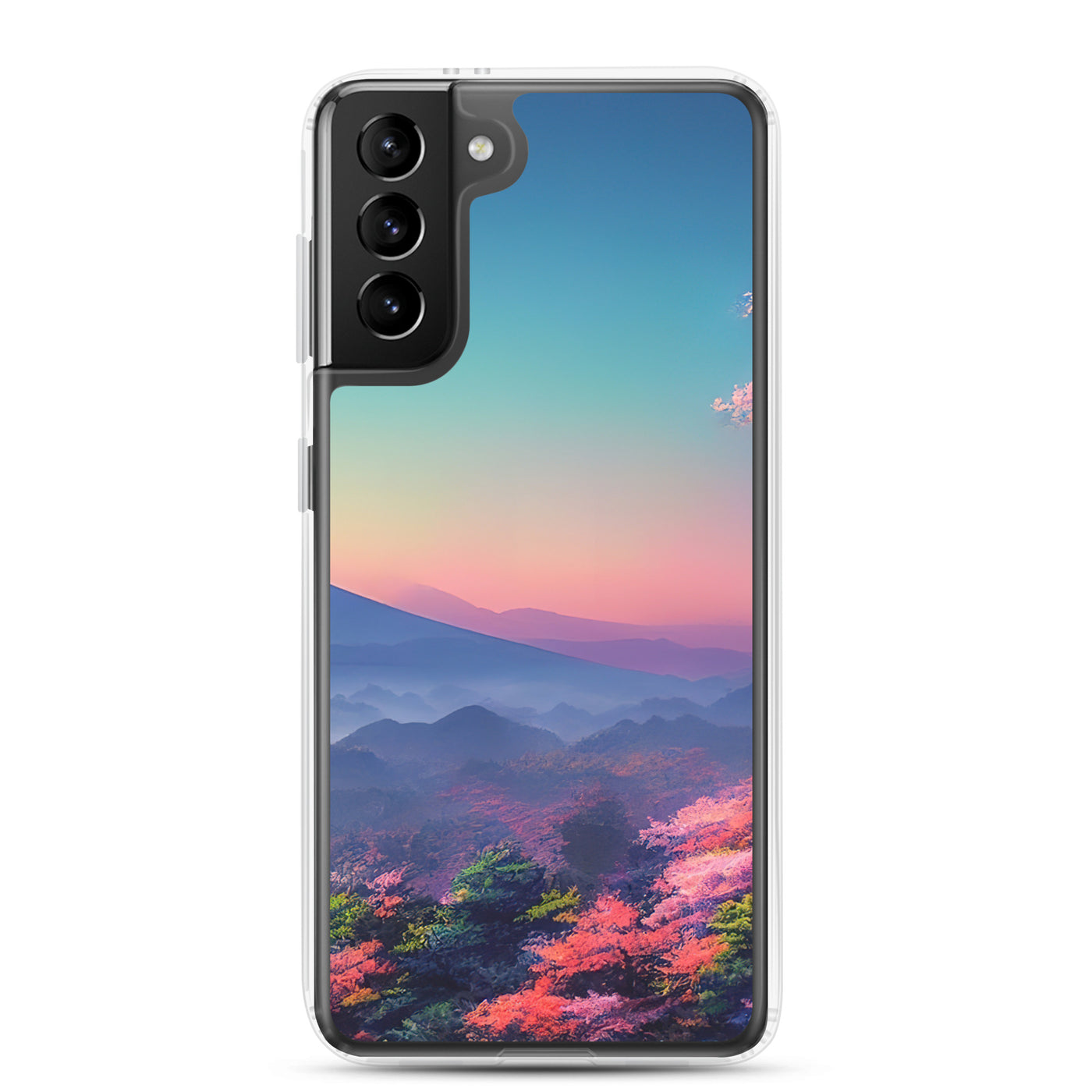 Berg und Wald mit pinken Bäumen - Landschaftsmalerei - Samsung Schutzhülle (durchsichtig) berge xxx Samsung Galaxy S21 Plus