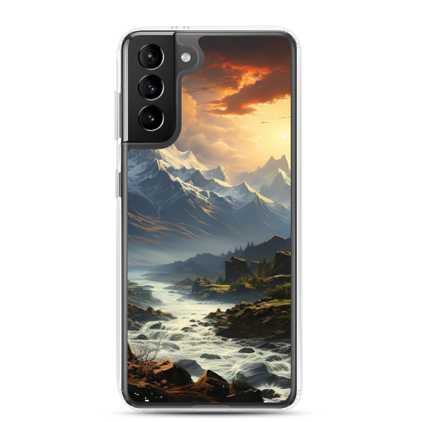Berge, Sonne, steiniger Bach und Wolken - Epische Stimmung - Samsung Schutzhülle (durchsichtig) berge xxx Samsung Galaxy S21 Plus