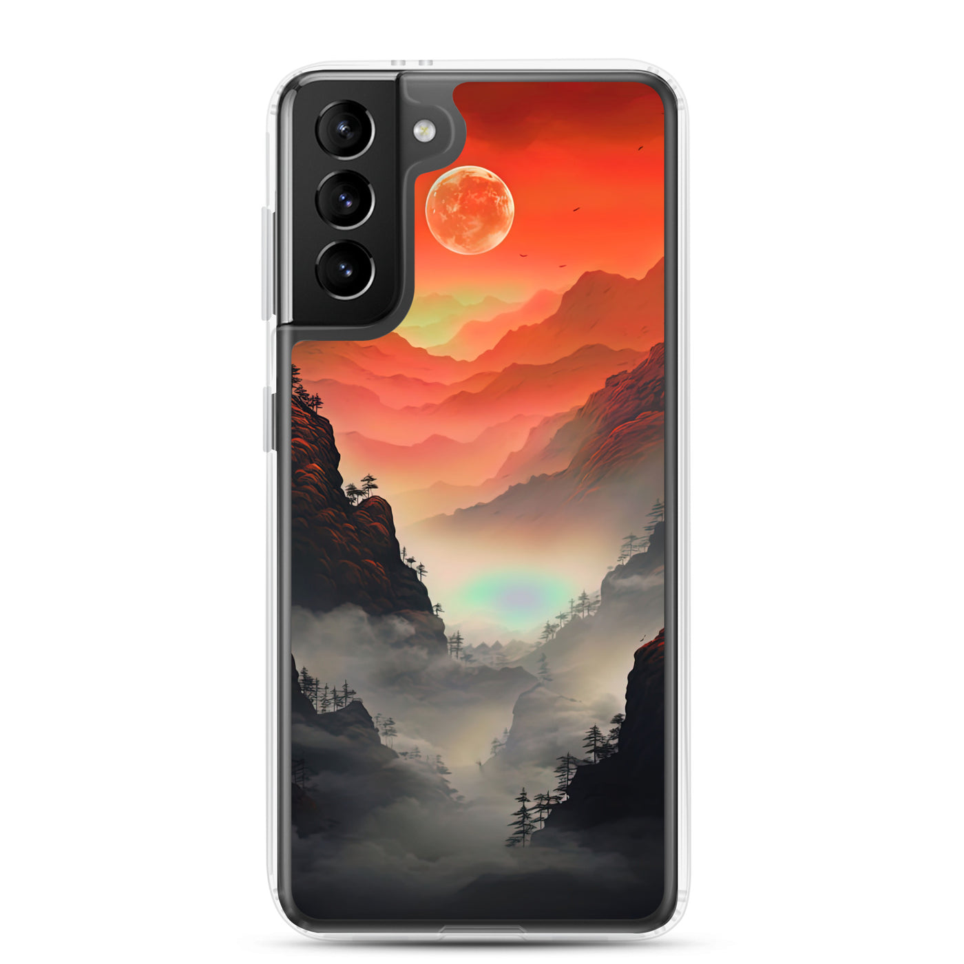 Gebirge, rote Farben und Nebel - Episches Kunstwerk - Samsung Schutzhülle (durchsichtig) berge xxx Samsung Galaxy S21 Plus