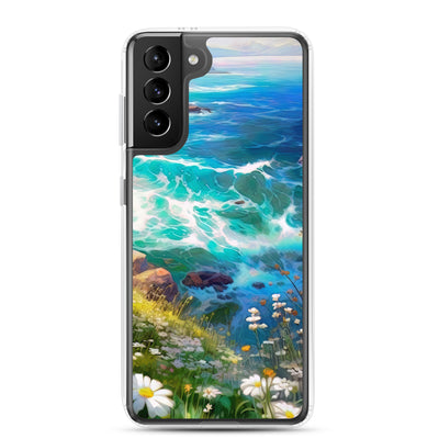 Berge, Blumen, Fluss und Steine - Malerei - Samsung Schutzhülle (durchsichtig) camping xxx Samsung Galaxy S21 Plus