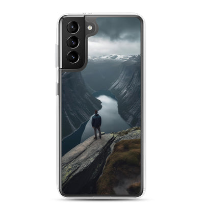 Mann auf Bergklippe - Norwegen - Samsung Schutzhülle (durchsichtig) berge xxx Samsung Galaxy S21 Plus