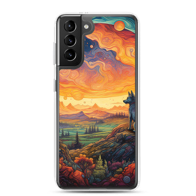 Hund auf Felsen - Epische bunte Landschaft - Malerei - Samsung Schutzhülle (durchsichtig) camping xxx Samsung Galaxy S21 Plus