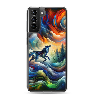 Alpen Abstraktgemälde mit Wolf Silhouette in lebhaften Farben (AN) - Samsung Schutzhülle (durchsichtig) xxx yyy zzz Samsung Galaxy S21 Plus