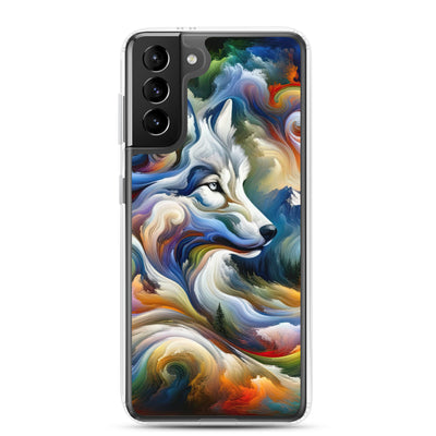 Abstraktes Alpen Gemälde: Wirbelnde Farben und Majestätischer Wolf, Silhouette (AN) - Samsung Schutzhülle (durchsichtig) xxx yyy zzz Samsung Galaxy S21 Plus