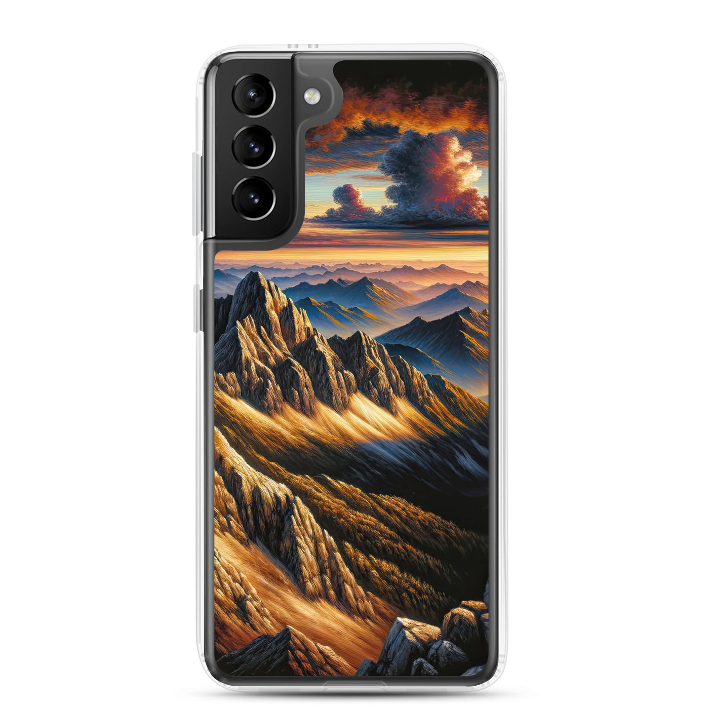 Alpen in Abenddämmerung: Acrylgemälde mit beleuchteten Berggipfeln - Samsung Schutzhülle (durchsichtig) berge xxx yyy zzz Samsung Galaxy S21 Plus