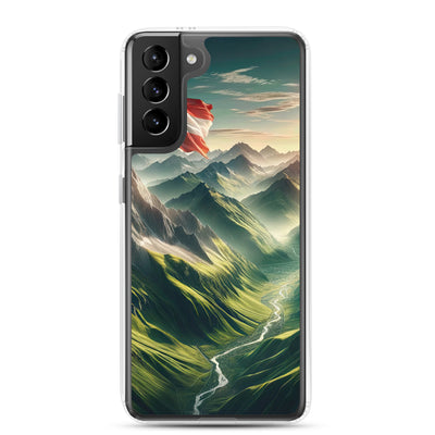 Alpen Gebirge: Fotorealistische Bergfläche mit Österreichischer Flagge - Samsung Schutzhülle (durchsichtig) berge xxx yyy zzz Samsung Galaxy S21 Plus