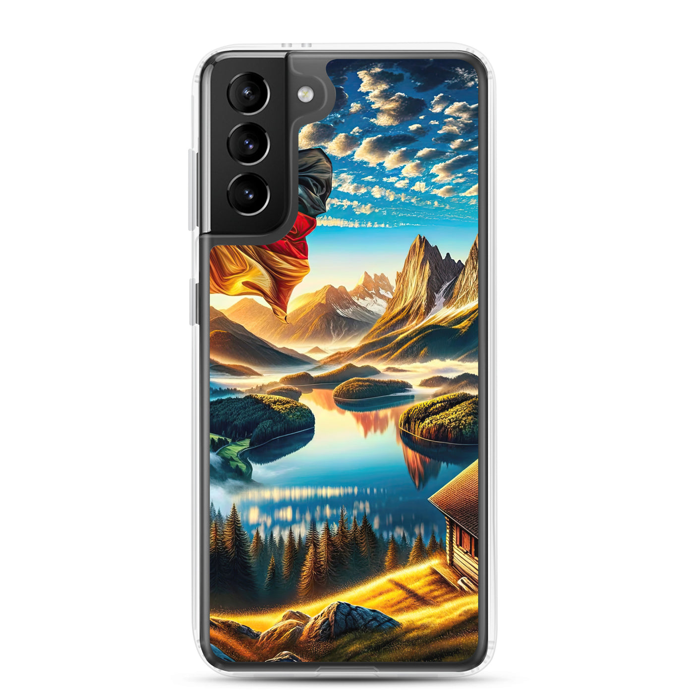Alpen Gebirge im Morgenlicht: Kunstwerk mit Deutsche Flagge - Samsung Schutzhülle (durchsichtig) berge xxx yyy zzz Samsung Galaxy S21 Plus