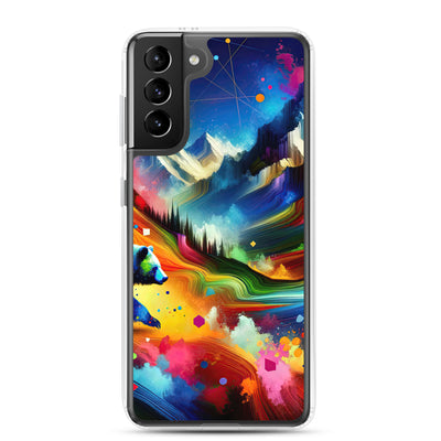Neonfarbener Alpen Bär in abstrakten geometrischen Formen - Samsung Schutzhülle (durchsichtig) camping xxx yyy zzz Samsung Galaxy S21 Plus