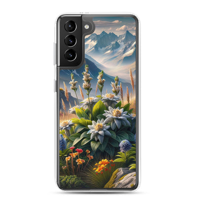 Alpine Flora: Digitales Kunstwerk mit lebendigen Blumen - Samsung Schutzhülle (durchsichtig) berge xxx yyy zzz Samsung Galaxy S21 Plus