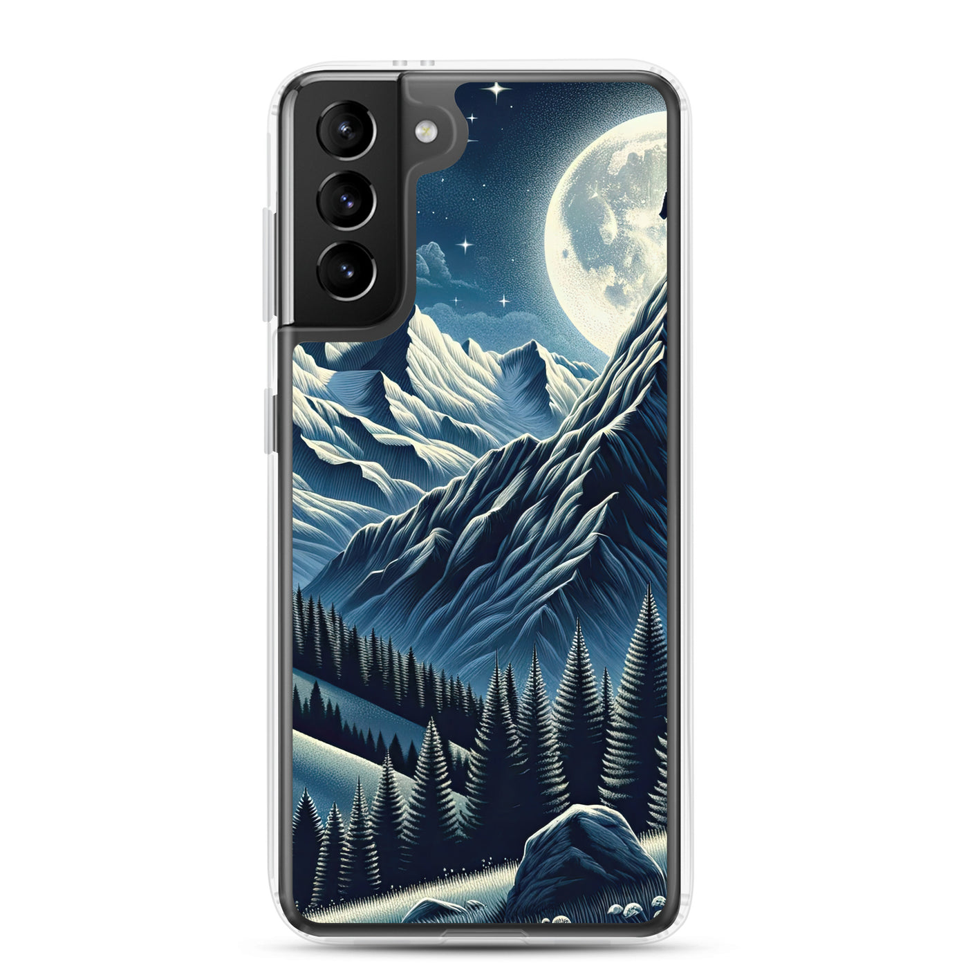 Steinbock in Alpennacht, silberne Berge und Sternenhimmel - Samsung Schutzhülle (durchsichtig) berge xxx yyy zzz Samsung Galaxy S21 Plus