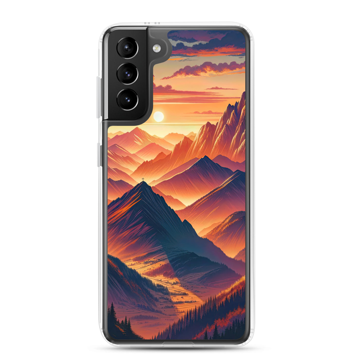 Dramatischer Alpen-Sonnenuntergang, Gipfelkreuz in Orange-Rosa - Samsung Schutzhülle (durchsichtig) berge xxx yyy zzz Samsung Galaxy S21 Plus