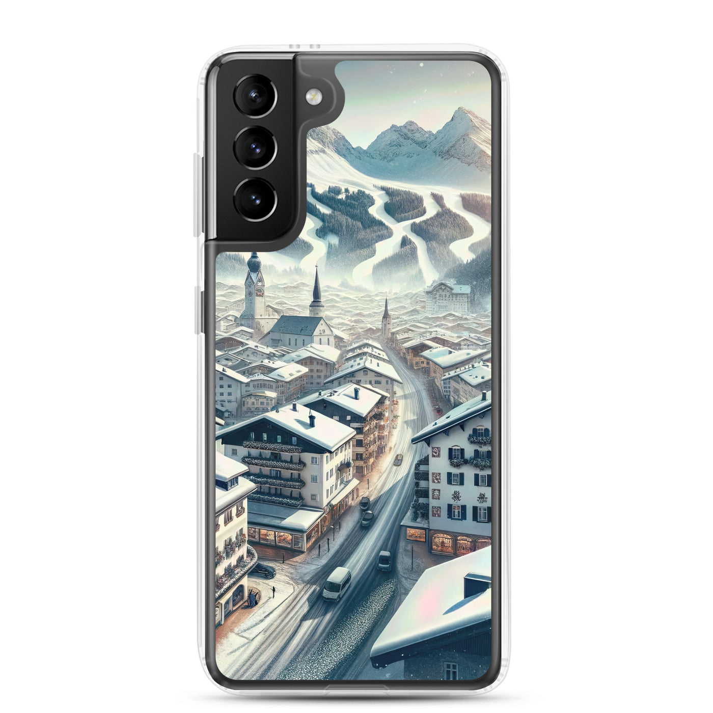 Winter in Kitzbühel: Digitale Malerei von schneebedeckten Dächern - Samsung Schutzhülle (durchsichtig) berge xxx yyy zzz Samsung Galaxy S21 Plus