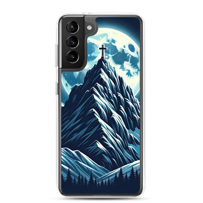 Mondnacht und Gipfelkreuz in den Alpen, glitzernde Schneegipfel - Samsung Schutzhülle (durchsichtig) berge xxx yyy zzz Samsung Galaxy S21 Plus