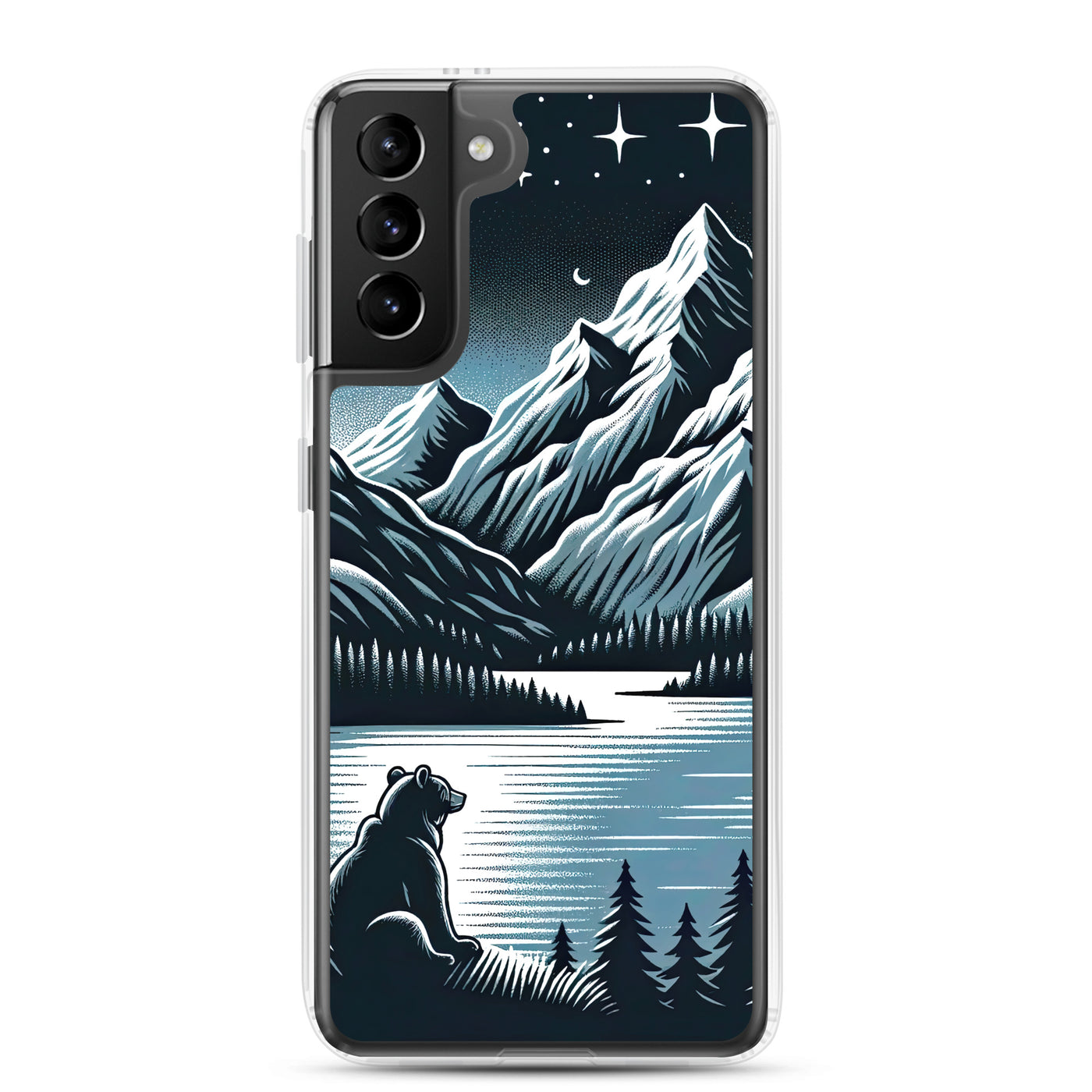 Bär in Alpen-Mondnacht, silberne Berge, schimmernde Seen - Samsung Schutzhülle (durchsichtig) camping xxx yyy zzz Samsung Galaxy S21 Plus
