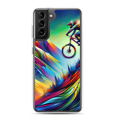 Mountainbiker in farbenfroher Alpenkulisse mit abstraktem Touch (M) - Samsung Schutzhülle (durchsichtig) xxx yyy zzz Samsung Galaxy S21 Plus
