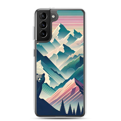 Bär im Panoramablick der Alpen, moderne Kunst-Gebirgsschichten - Samsung Schutzhülle (durchsichtig) camping xxx yyy zzz Samsung Galaxy S21 Plus