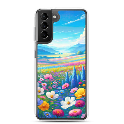 Weitläufiges Blumenfeld unter himmelblauem Himmel, leuchtende Flora - Samsung Schutzhülle (durchsichtig) camping xxx yyy zzz Samsung Galaxy S21 Plus