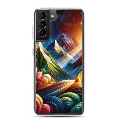 Abstrakte Bergwelt in lebendigen Farben mit Zelt - Samsung Schutzhülle (durchsichtig) camping xxx yyy zzz Samsung Galaxy S21 Plus
