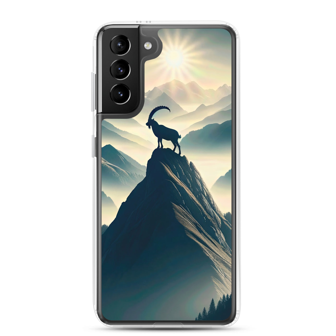 Morgendlicher Steinbock auf Alpengipfel, steile Berghänge - Samsung Schutzhülle (durchsichtig) berge xxx yyy zzz Samsung Galaxy S21 Plus