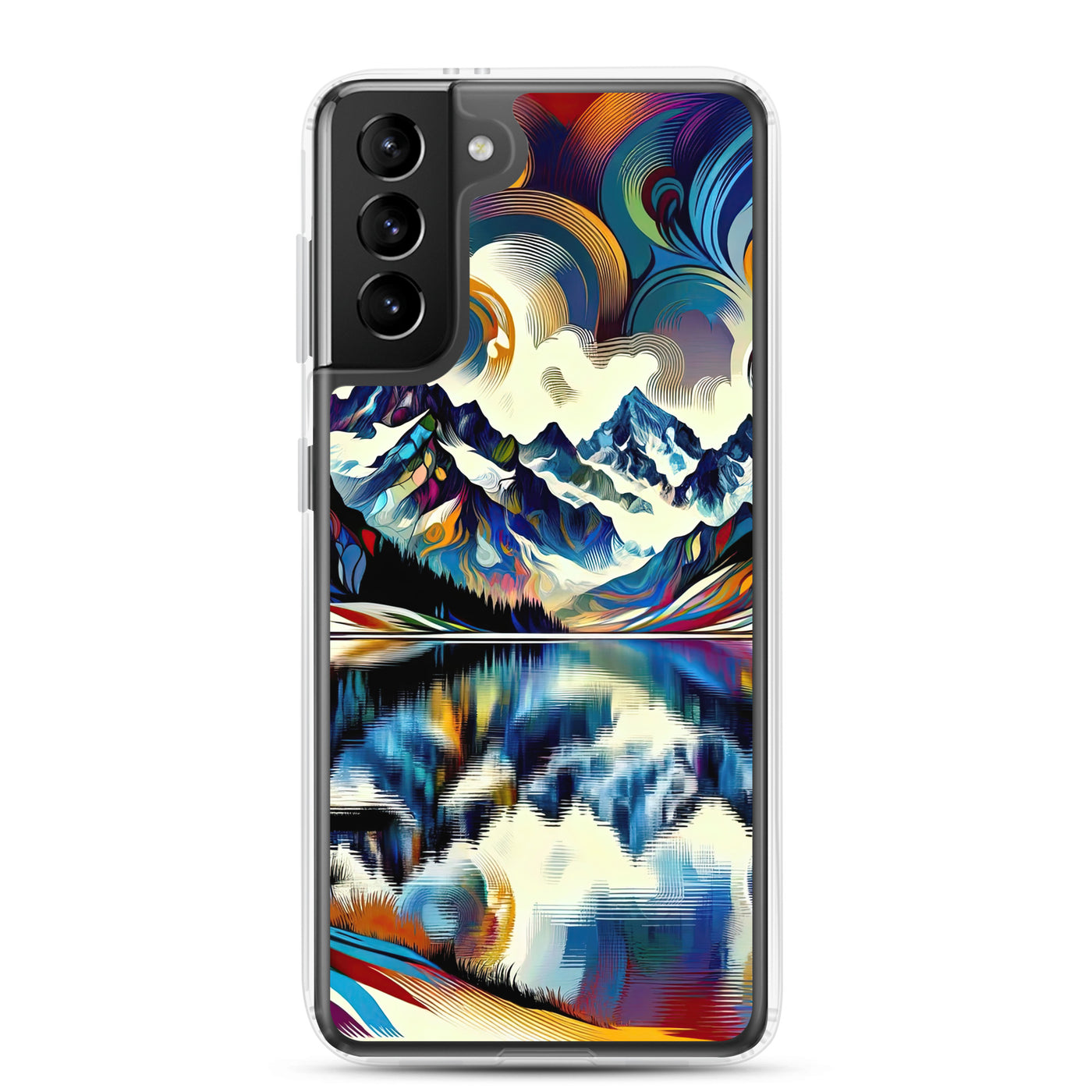 Alpensee im Zentrum eines abstrakt-expressionistischen Alpen-Kunstwerks - Samsung Schutzhülle (durchsichtig) berge xxx yyy zzz Samsung Galaxy S21 Plus