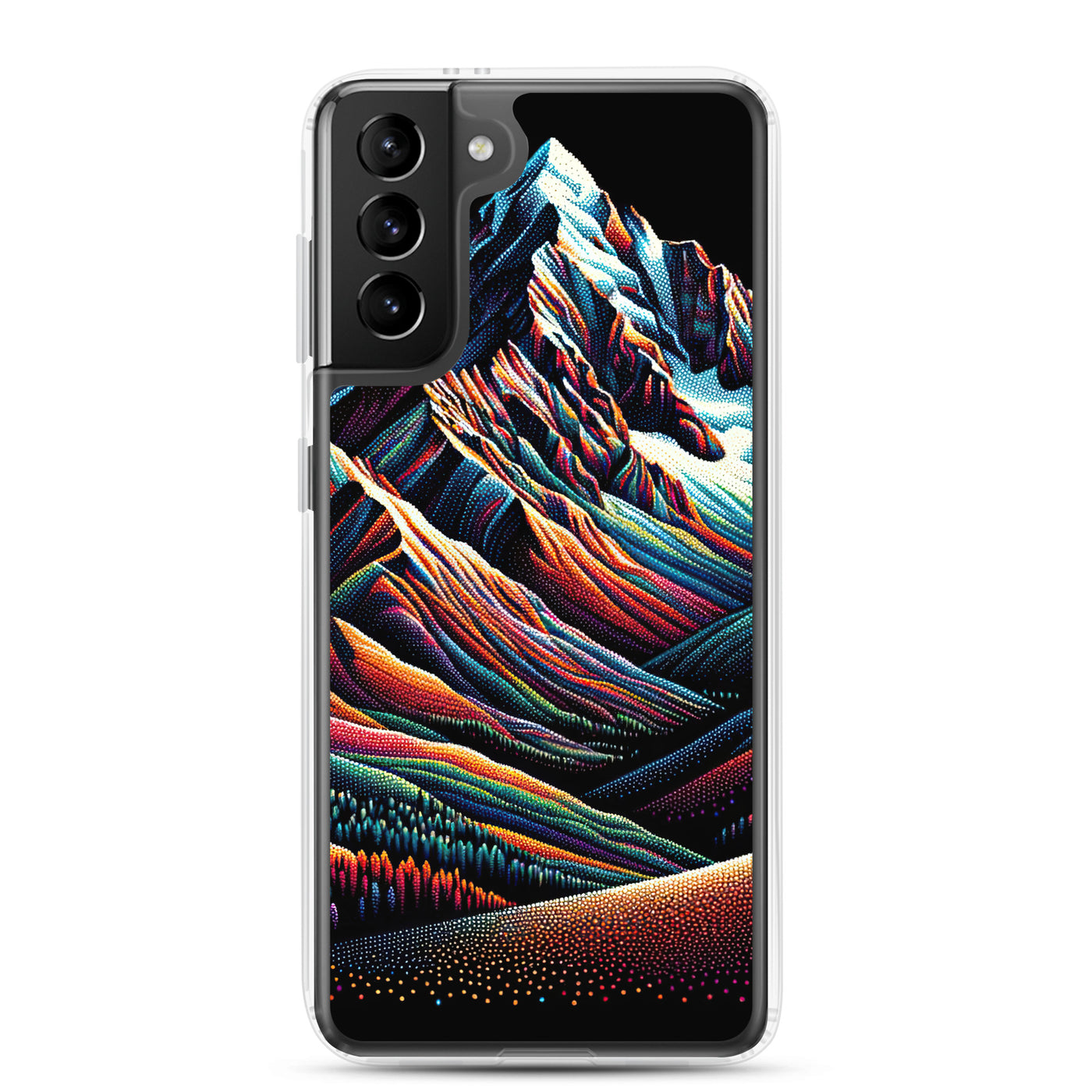 Pointillistische Darstellung der Alpen, Farbpunkte formen die Landschaft - Samsung Schutzhülle (durchsichtig) berge xxx yyy zzz Samsung Galaxy S21 Plus