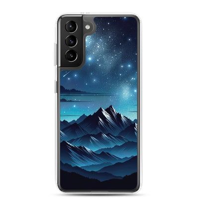 Alpen unter Sternenhimmel mit glitzernden Sternen und Meteoren - Samsung Schutzhülle (durchsichtig) berge xxx yyy zzz Samsung Galaxy S21 Plus
