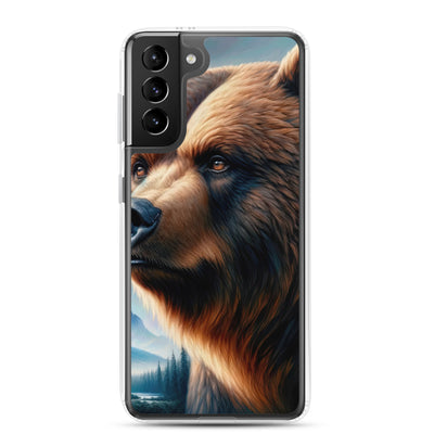 Ölgemälde, das das Gesicht eines starken realistischen Bären einfängt. Porträt - Samsung Schutzhülle (durchsichtig) camping xxx yyy zzz Samsung Galaxy S21 Plus