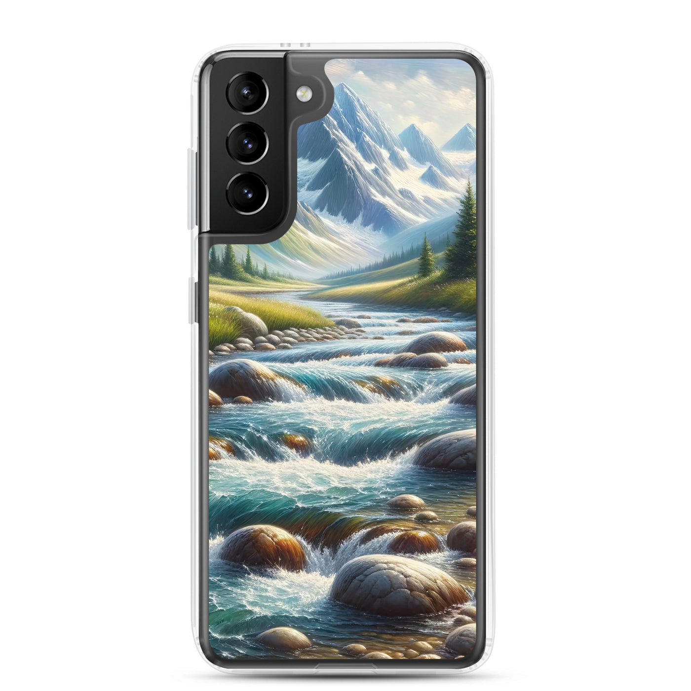 Ölgemälde eines Gebirgsbachs durch felsige Landschaft - Samsung Schutzhülle (durchsichtig) berge xxx yyy zzz Samsung Galaxy S21 Plus