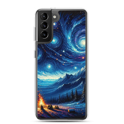 Sternennacht über den Alpen inspiriertes Ölgemälde, mystischer Nachthimmel in Blau - Samsung Schutzhülle (durchsichtig) camping xxx yyy zzz Samsung Galaxy S21 Plus