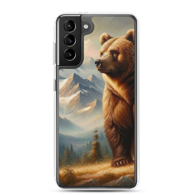 Ölgemälde eines königlichen Bären vor der majestätischen Alpenkulisse - Samsung Schutzhülle (durchsichtig) camping xxx yyy zzz Samsung Galaxy S21 Plus