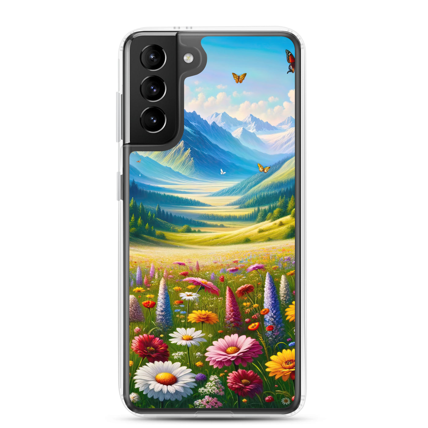 Ölgemälde einer ruhigen Almwiese, Oase mit bunter Wildblumenpracht - Samsung Schutzhülle (durchsichtig) camping xxx yyy zzz Samsung Galaxy S21 Plus