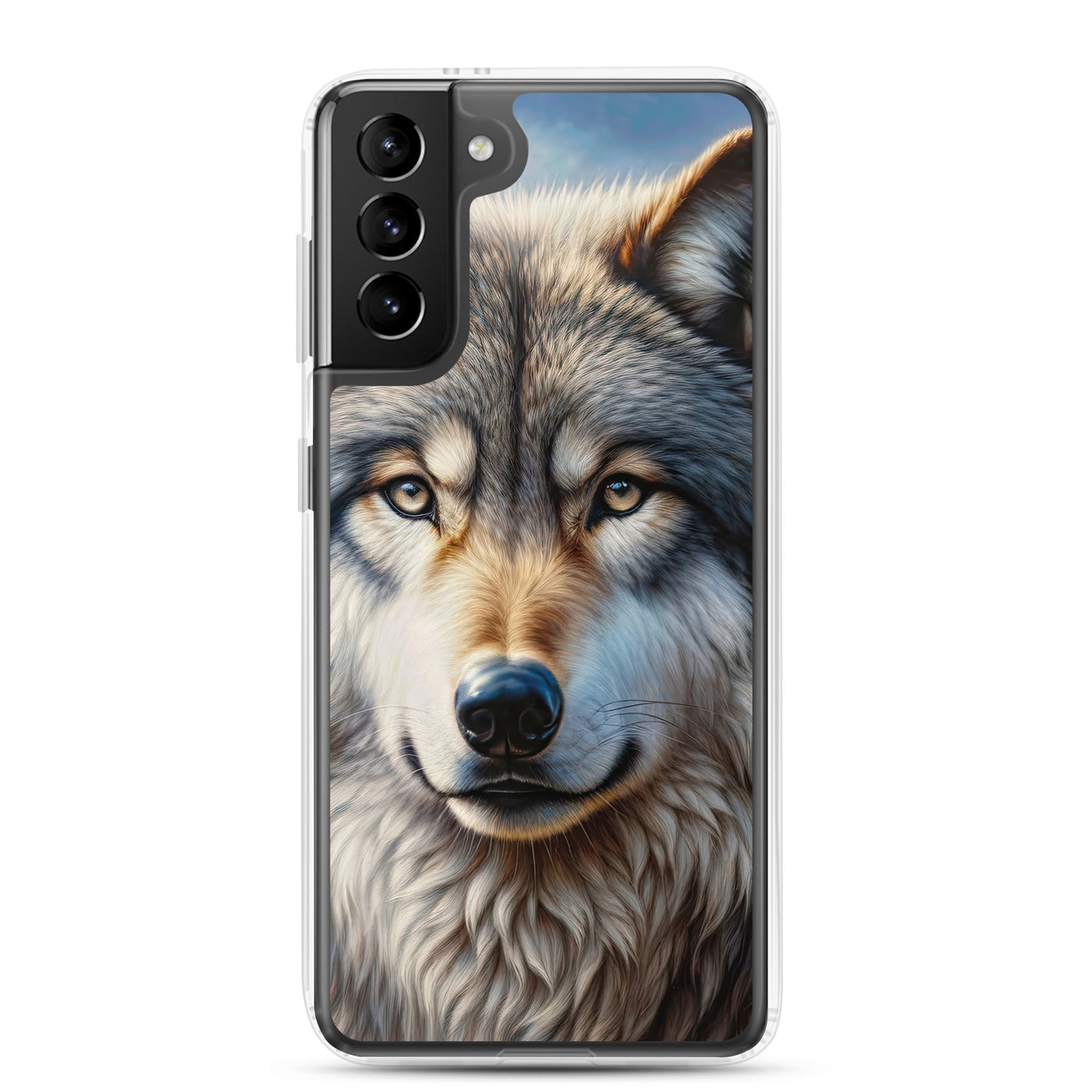 Porträt-Ölgemälde eines prächtigen Wolfes mit faszinierenden Augen (AN) - Samsung Schutzhülle (durchsichtig) xxx yyy zzz Samsung Galaxy S21 Plus
