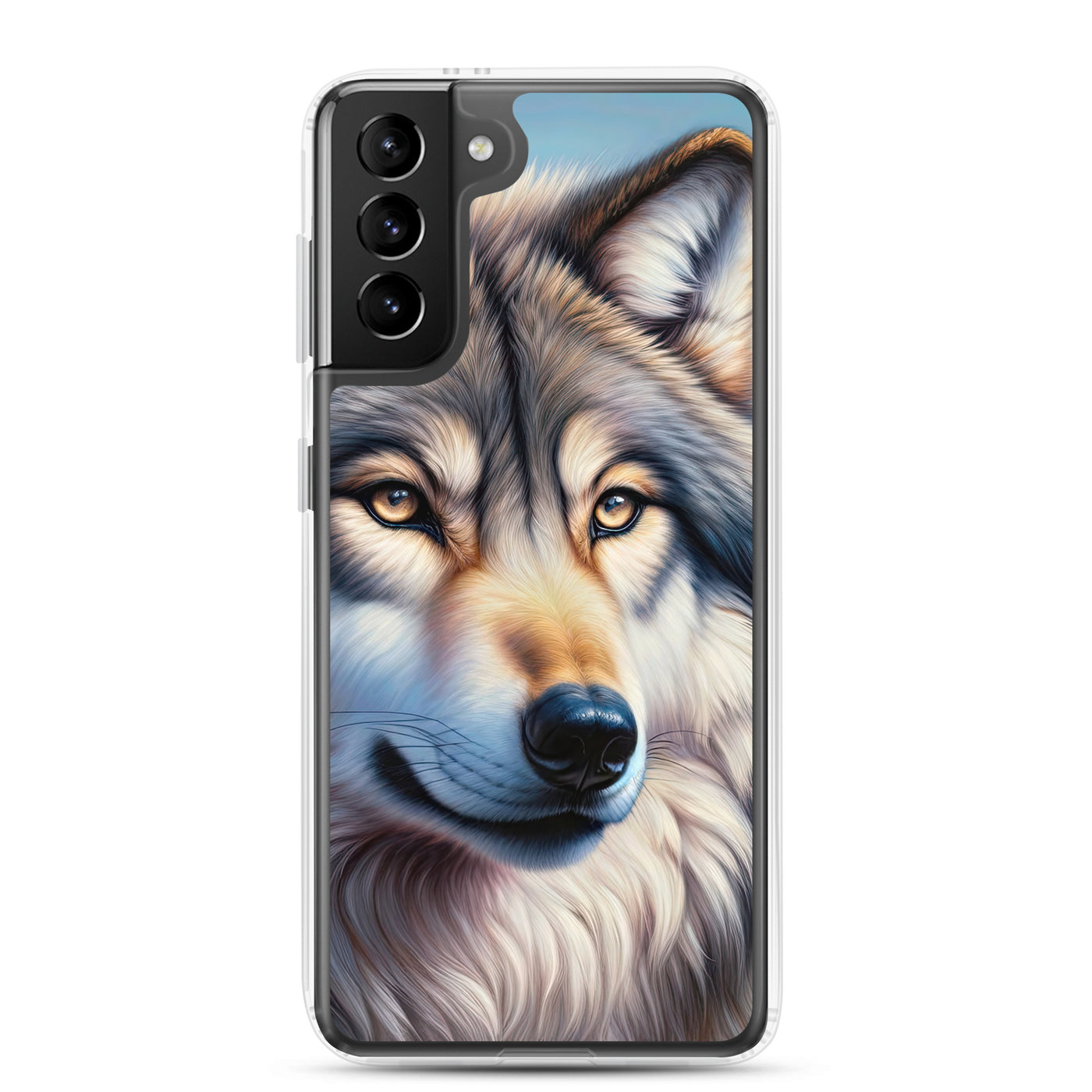Ölgemäldeporträt eines majestätischen Wolfes mit intensiven Augen in der Berglandschaft (AN) - Samsung Schutzhülle (durchsichtig) xxx yyy zzz Samsung Galaxy S21 Plus