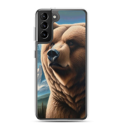 Realistisches Ölgemälde eines männlichen Bären in den Bergen mit Fokus auf Stärke und Schärfe - Samsung Schutzhülle (durchsichtig) camping xxx yyy zzz Samsung Galaxy S21 Plus