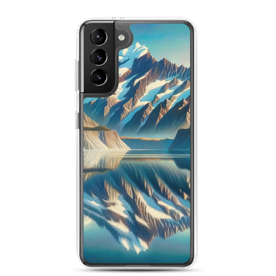 Ölgemälde eines unberührten Sees, der die Bergkette spiegelt - Samsung Schutzhülle (durchsichtig) berge xxx yyy zzz Samsung Galaxy S21 Plus