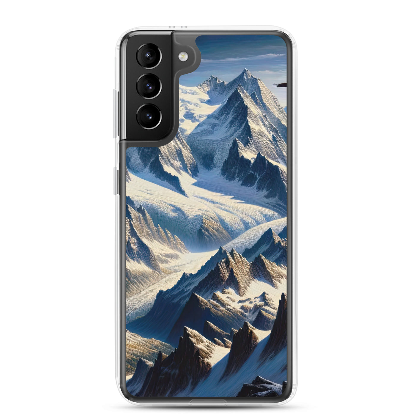 Ölgemälde der Alpen mit hervorgehobenen zerklüfteten Geländen im Licht und Schatten - Samsung Schutzhülle (durchsichtig) berge xxx yyy zzz Samsung Galaxy S21 Plus
