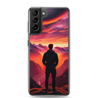 Foto der Schweizer Alpen im Sonnenuntergang, Himmel in surreal glänzenden Farbtönen - Samsung Schutzhülle (durchsichtig) wandern xxx yyy zzz Samsung Galaxy S21 Plus