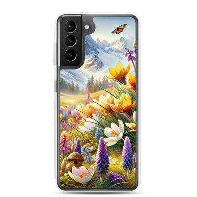 Aquarell einer ruhigen Almwiese, farbenfrohe Bergblumen in den Alpen - Samsung Schutzhülle (durchsichtig) berge xxx yyy zzz Samsung Galaxy S21 Plus