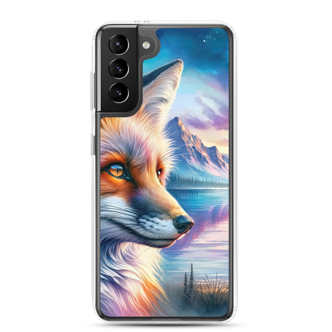 Aquarellporträt eines Fuchses im Dämmerlicht am Bergsee - Samsung Schutzhülle (durchsichtig) camping xxx yyy zzz Samsung Galaxy S21 Plus