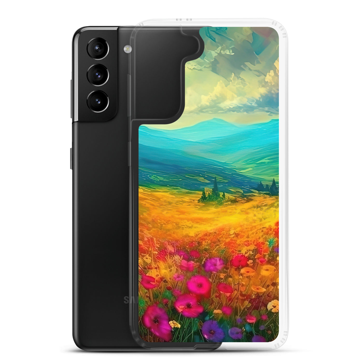 Berglandschaft und schöne farbige Blumen - Malerei - Samsung Schutzhülle (durchsichtig) berge xxx