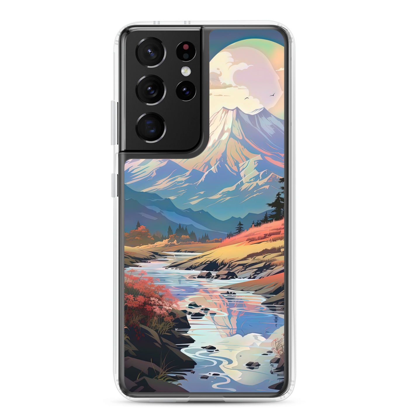 Berge. Fluss und Blumen - Malerei - Samsung Schutzhülle (durchsichtig) berge xxx Samsung Galaxy S21 Ultra