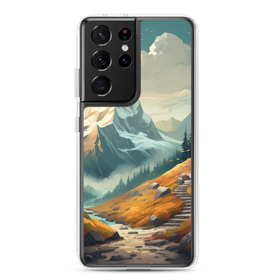 Berge, Wald und Wanderweg - Malerei - Samsung Schutzhülle (durchsichtig) berge xxx Samsung Galaxy S21 Ultra