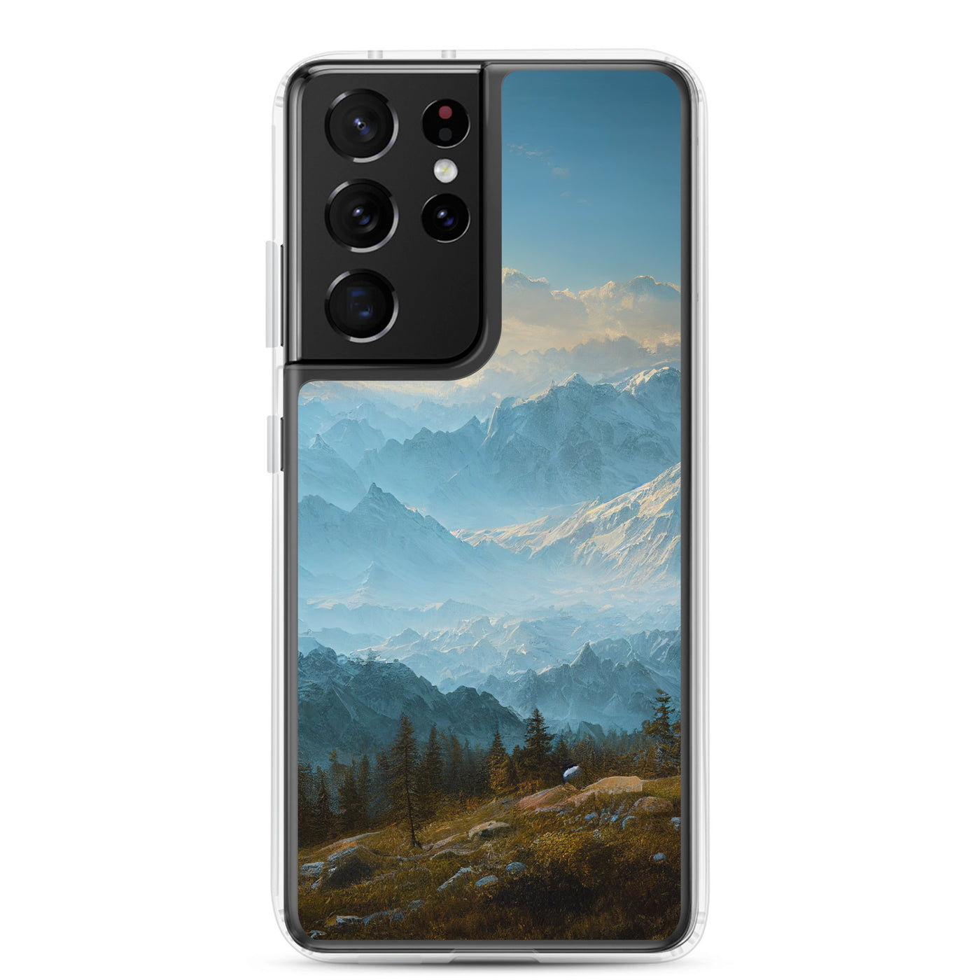 Schöne Berge mit Nebel bedeckt - Ölmalerei - Samsung Schutzhülle (durchsichtig) berge xxx Samsung Galaxy S21 Ultra
