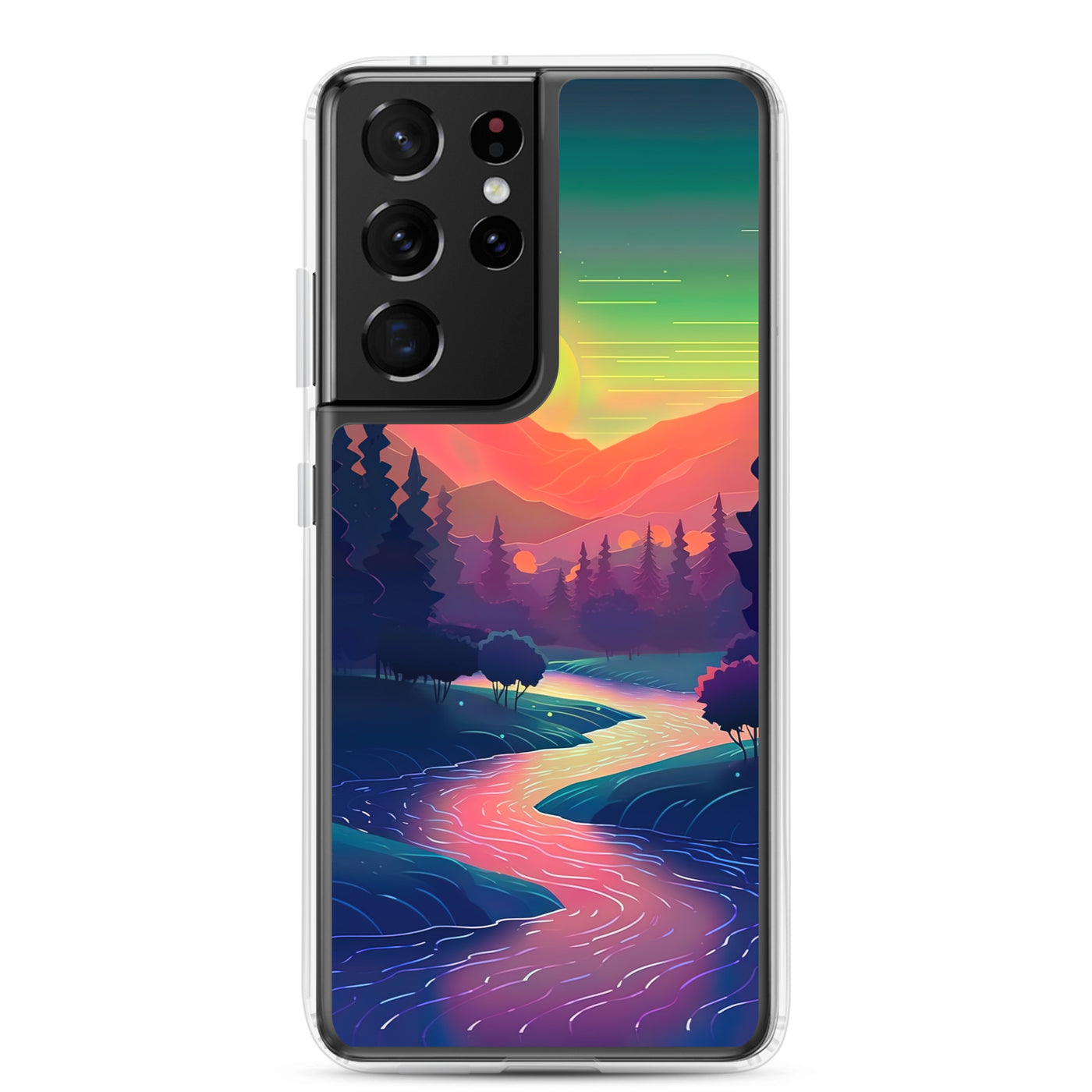 Berge, Fluss, Sonnenuntergang - Malerei - Samsung Schutzhülle (durchsichtig) berge xxx Samsung Galaxy S21 Ultra