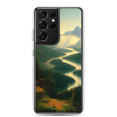Landschaft mit Bergen, See und viel grüne Natur - Malerei - Samsung Schutzhülle (durchsichtig) berge xxx Samsung Galaxy S21 Ultra