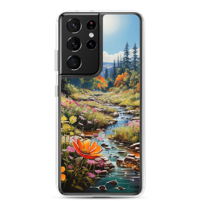 Berge, schöne Blumen und Bach im Wald - Samsung Schutzhülle (durchsichtig) berge xxx Samsung Galaxy S21 Ultra