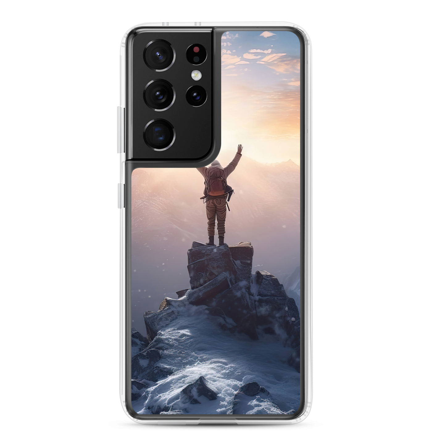 Mann auf der Spitze eines Berges - Landschaftsmalerei - Samsung Schutzhülle (durchsichtig) berge xxx Samsung Galaxy S21 Ultra